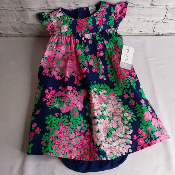 'CARTERS' 2-PIECE LINED 'BURSTING BOUQUET' FLORAL DRESS & BLOOMERS SET - Picture 13 of 14
